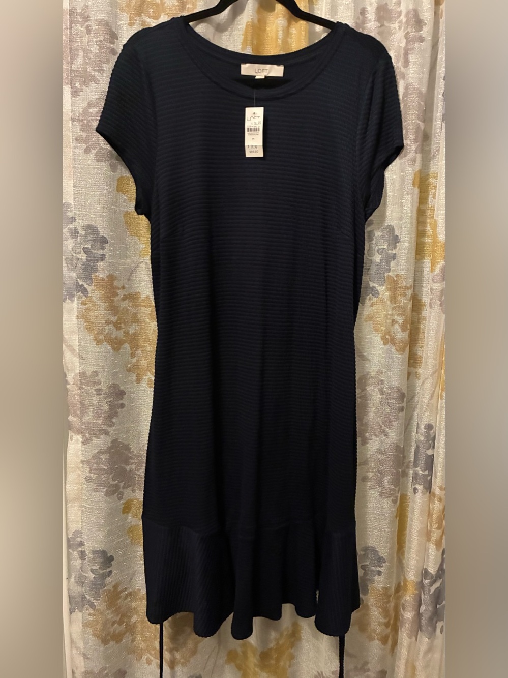 LOFT Dark Navy Ribbed Short Sleeve Dress